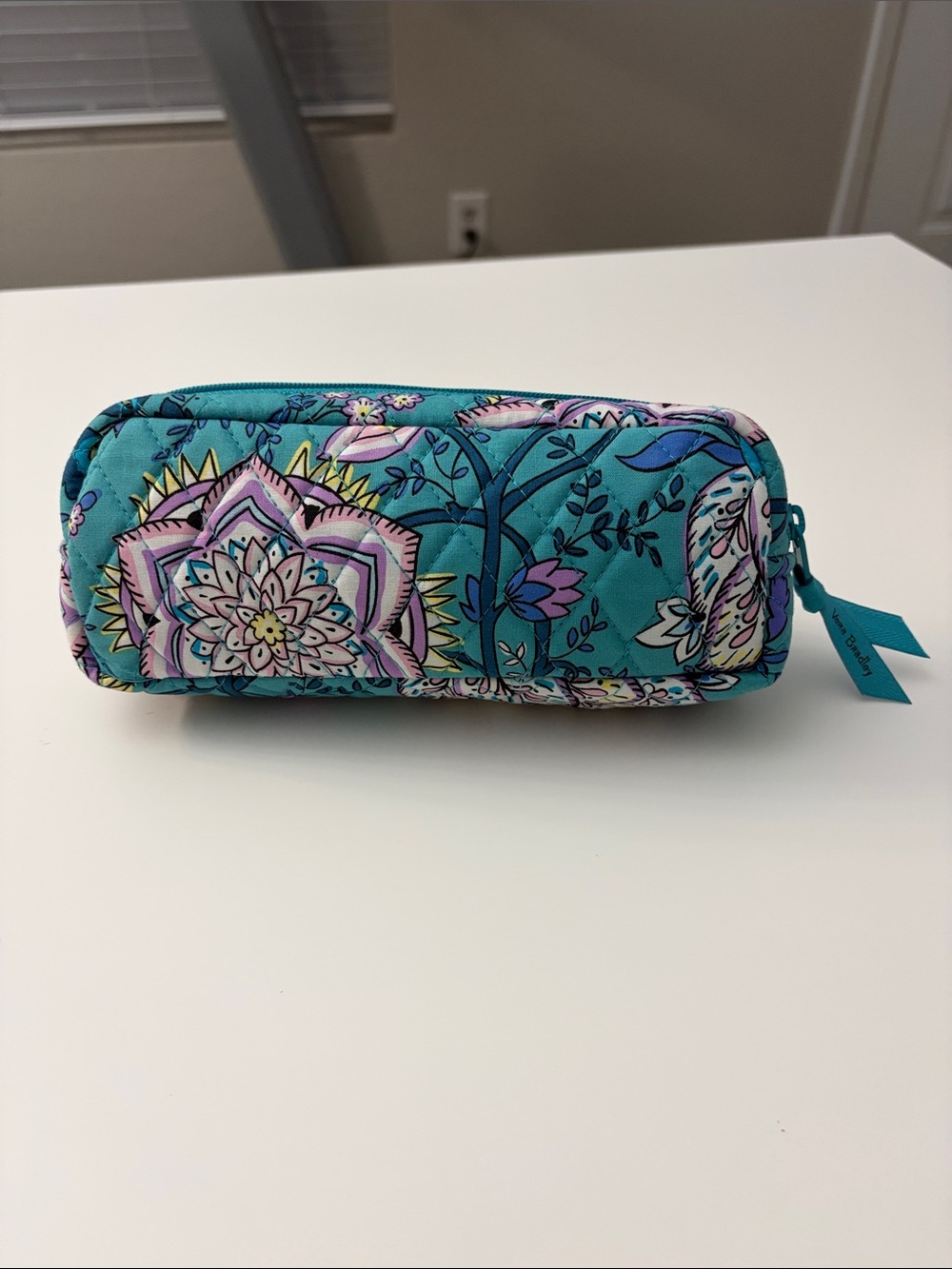 Vera Bradley Peacock Garden Small Cosmetic Bag Teal Floral Quilted Makeup Pouch